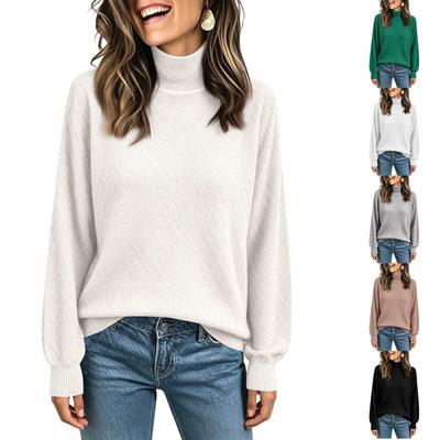 Women's Casual Color Mock Neck Knit Long Sleeve Top for Everyday Wear