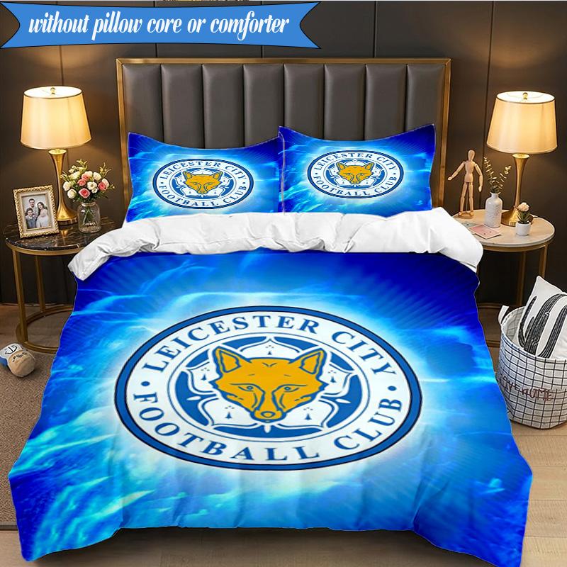3PCS Leicester City F.C Printed Soft Bedding Set,Including 1pc Duvet Cover And 2pcs Pillowcases Perfect for Bedroom, Dormitory, Fan Gift