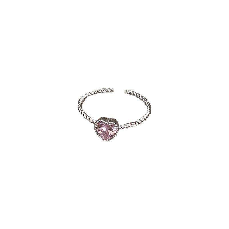 Elegant Pink Heart Zirconia Adjustable Women's Ring - Light Luxury Trendy Design