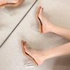 2025 Summer New Comfortable Transparent Square Toe High Heels Women Crystal Thick Heel Sexy Casual Sandals Flip Flops