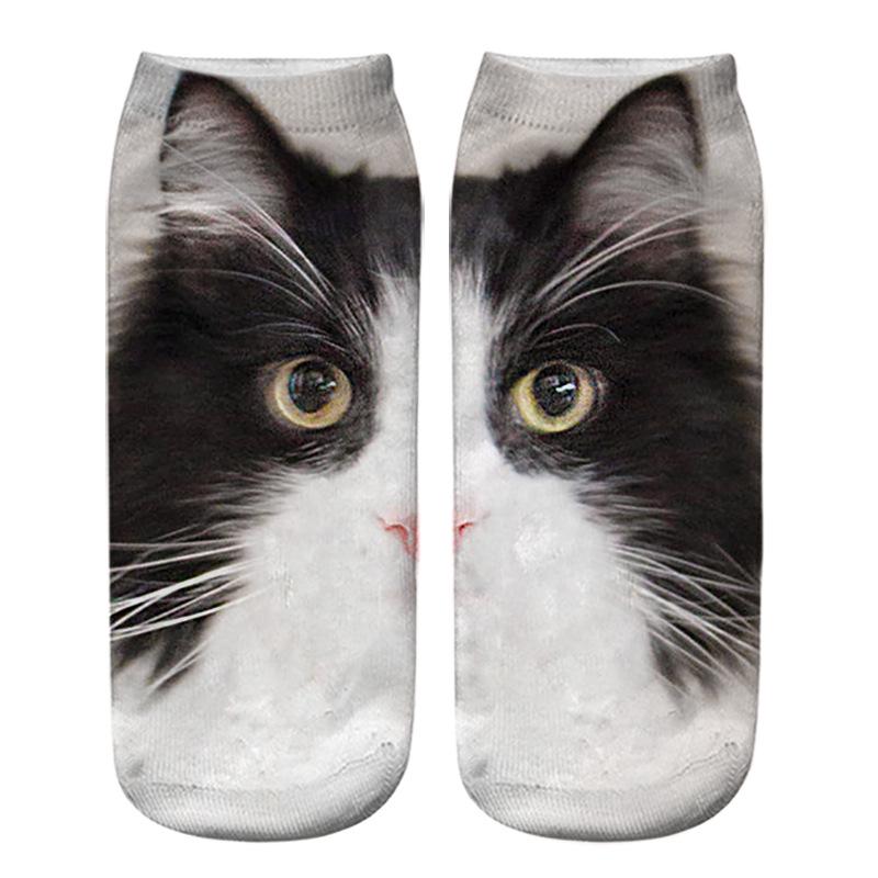 3D Cat Eye Printed Short Socks - Unisex Animal Design, Personalized Thermal Transfer