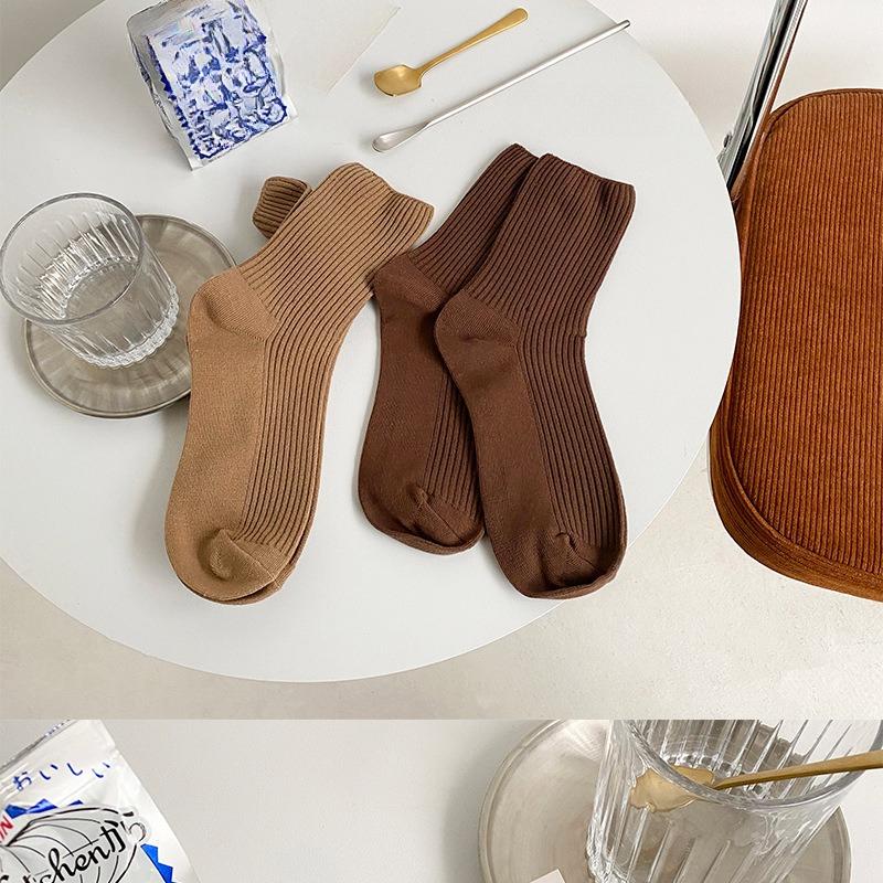 6 Pairs Autumn and Winter Pure Color Women Loose Socks Rib Cotton Fashion Basic Daily Classic Female Sock
