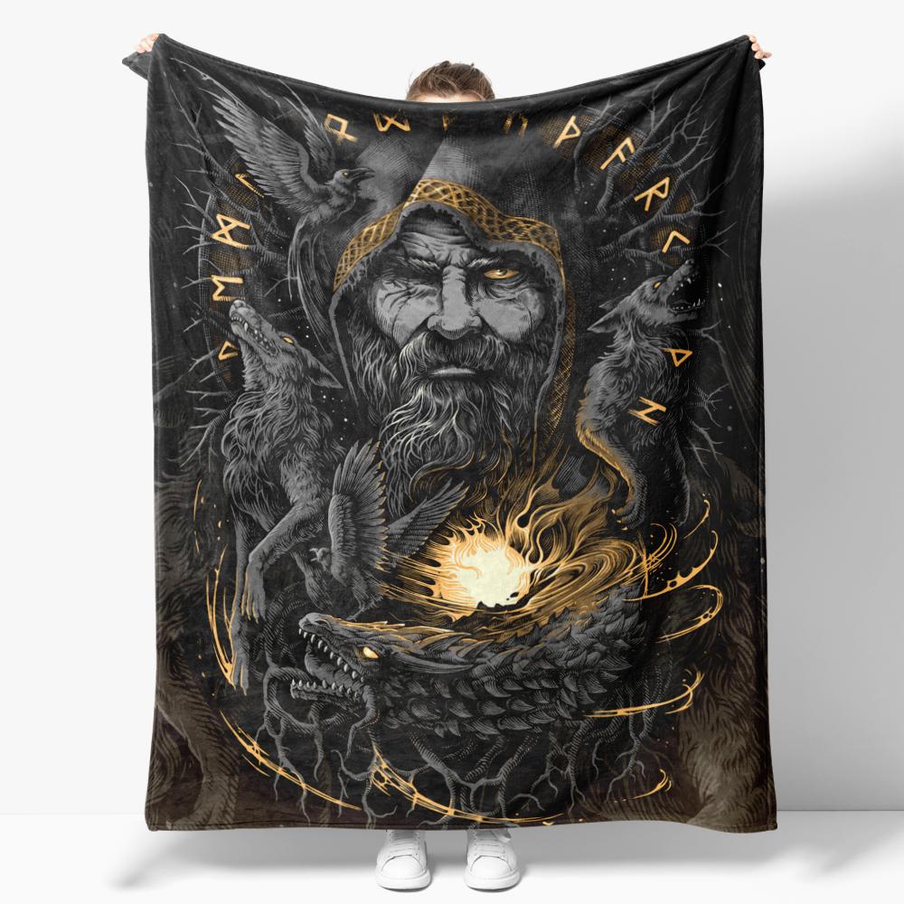 Norse mythology legend Flannel Throw Blanket Decor Ragnarok Creative blankets Cozy Soft Lightweight for Couch Sofa Bed 75x90cm