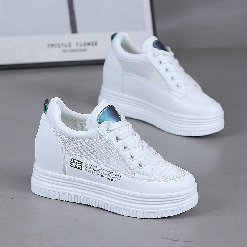 Fashion 7CM Air Mesh Shoes Chunky Sneakers Microfiber Platform Wedge Women Summer Autumn Shoes Vulcanize Sandals Hollow Slides