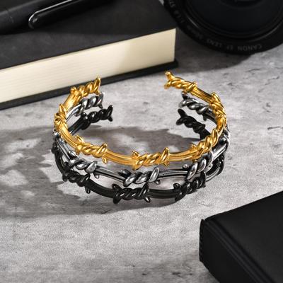 Bracelet Ouvert Torsadé Noué Mode Vintage, Bracelets de Poignet Acier Inoxydable Design Épine Torsadée pour Hommes, Bijoux Vintage