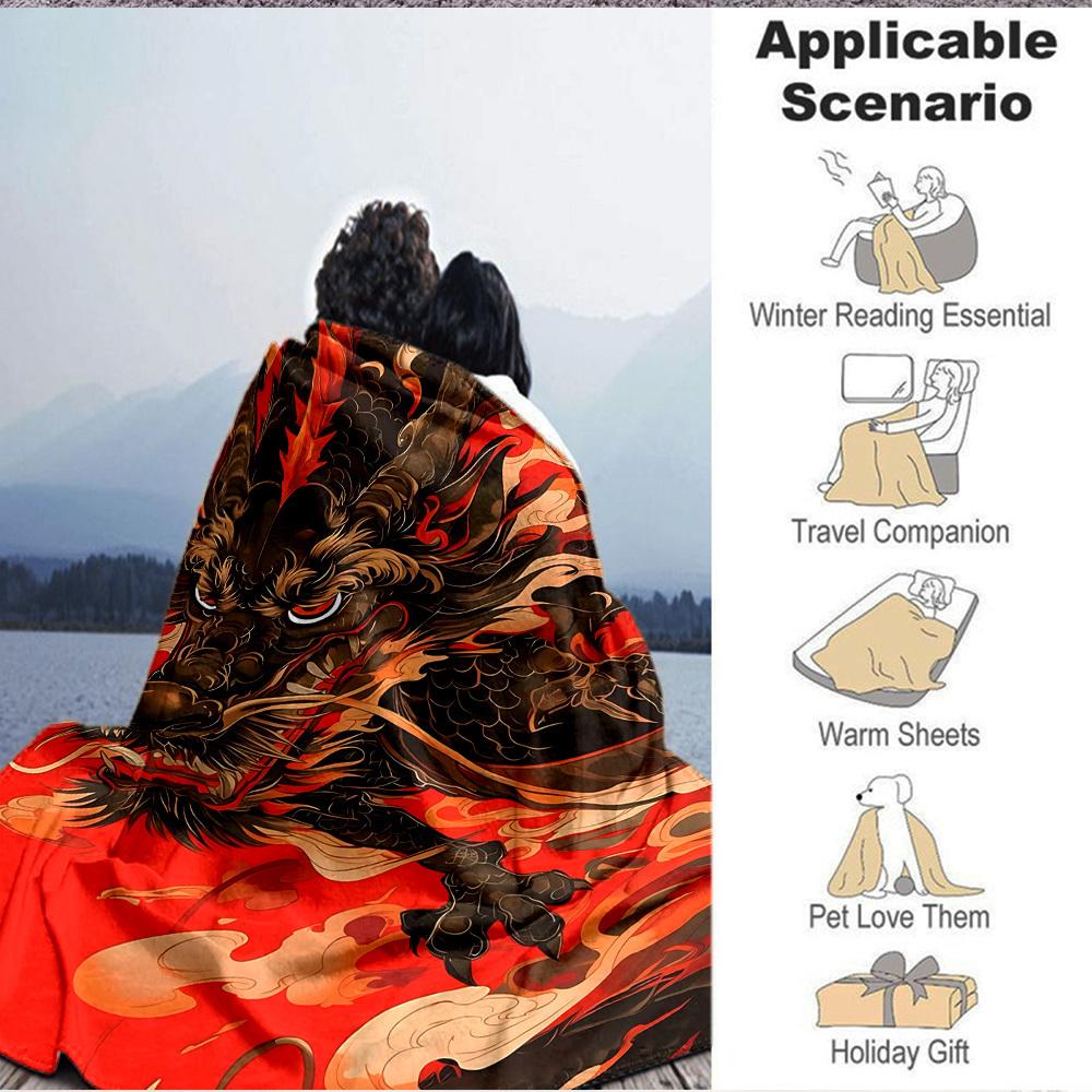 1pc Mythical Creature Illustration Blanket Warm, Cozy, And Soft, Suitable for Sofas, Beds, Cars, And Office Use.Perfect for Camping And Travel, Making