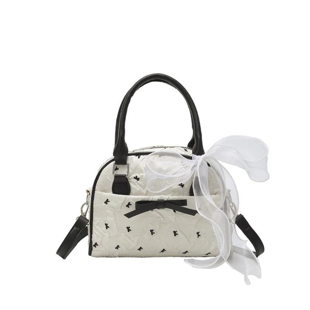 Small Bow Bowling Bag Stylish Women s Handbags Ins Style Ribbons Shoulder Bag  Commuting белый