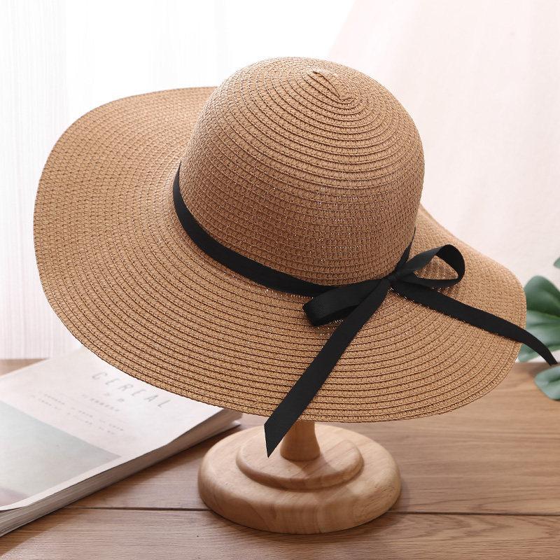 oversized brim straw hat women's new summer bow streamer UV-proof seaside vacation sunscreen hat
