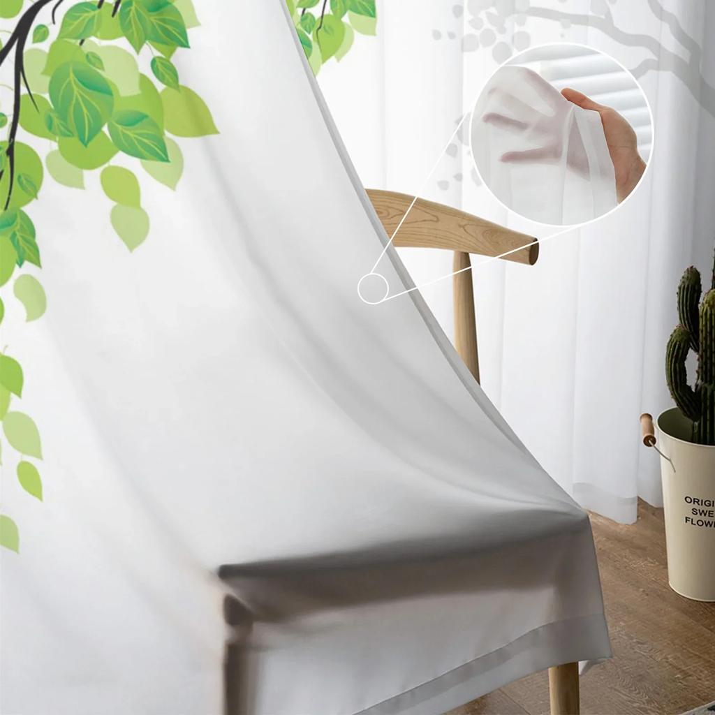 Växtgren Gröna blad Tyll Skira gardiner för vardagsrumsdekoration Fönstergardin för sovrum Voile Organza Draperier