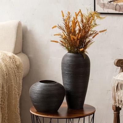 Floor To Ceiling Solid Color Black Vase Dried Flower Hydroponic Vase Ceramics Home Retro Porcelain Decorative Ornaments