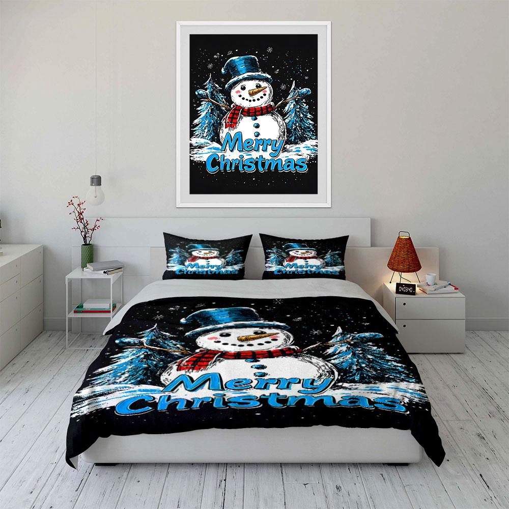 Snowman Merry Christmas Design Bedding Duvet Cover Set Duvet Cover Pillowcases (1*Duvet Cover 2*Pillowcases, Without Duvet Insert)