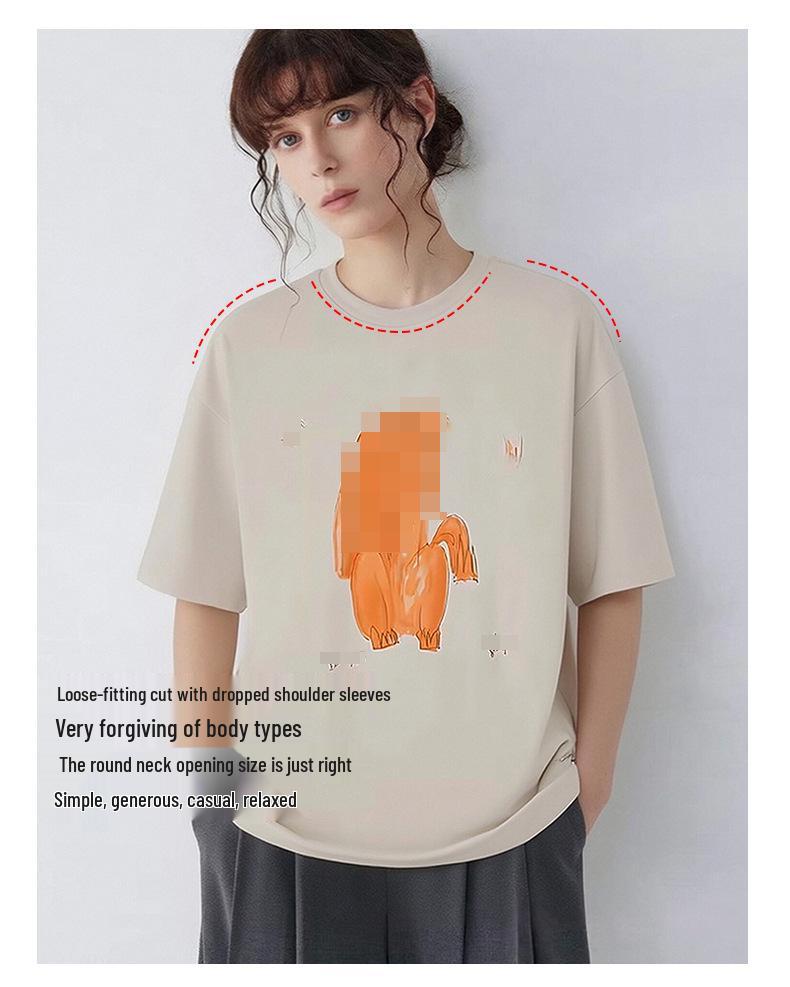 Si Yuan Women's Zodiac Horse Print Loose Fit T-Shirt - Simple Line Drawing, Short Sleeve, Round Neck, 2026 Edition