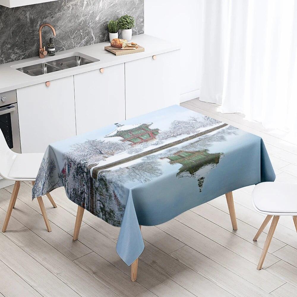 Winter snow tablecloth beautiful  anti-fouling waterproof rectangular kitchen table home decoration