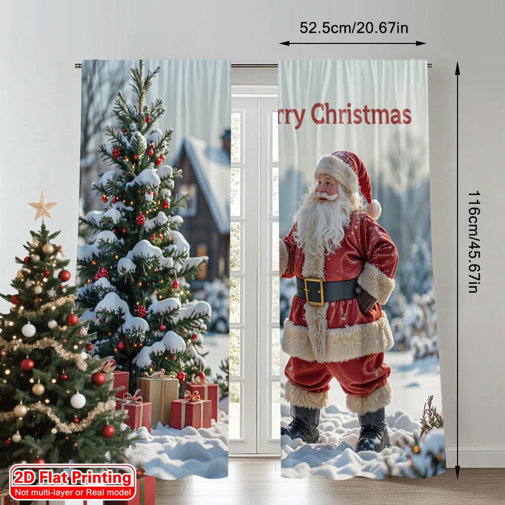 2pcs 2D flat printing Merry Christmas Popular Party Window Curtains Merry Christmas Snowing Santa House Fabric Without