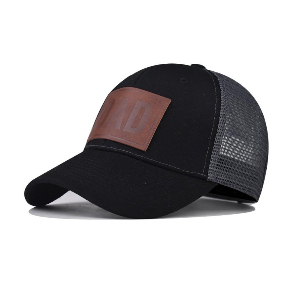 Curved Brim Mesh Trucker Hat DAD Leather Label Snapback Cap Casual Dad Hat Summer Outdoor
