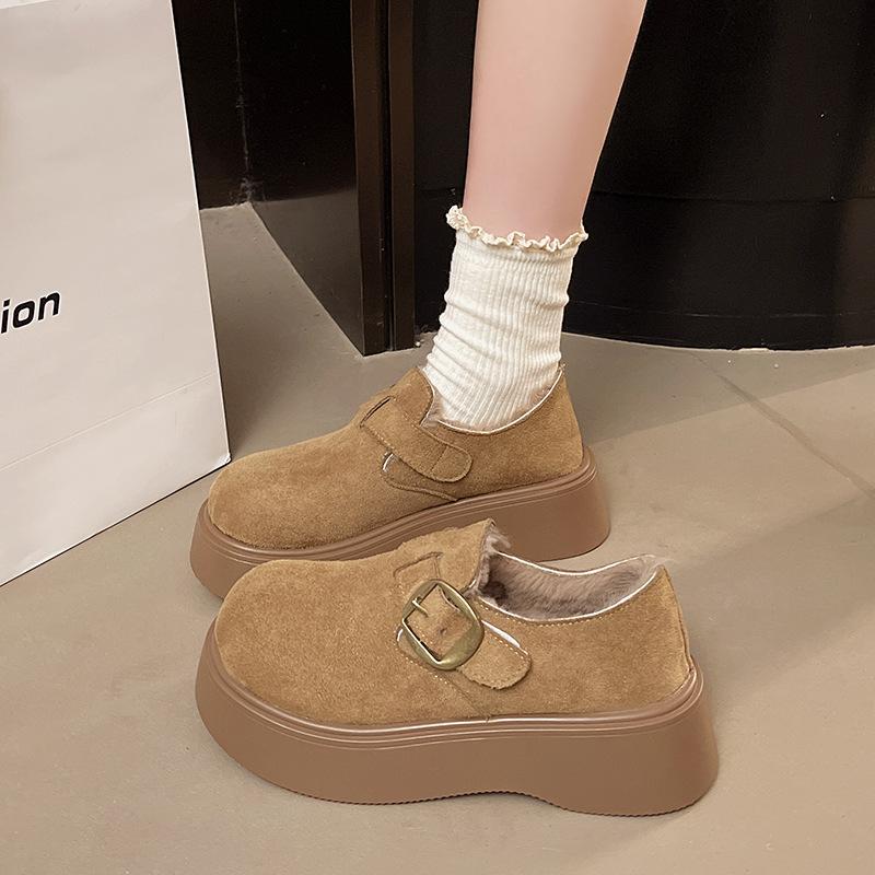 Fur Integrated Retro Birkenstocks Women's Winter New Heightening Thick-soled Fluffy Shoes Women's Loafer Velvet Warm Cotton Shoes