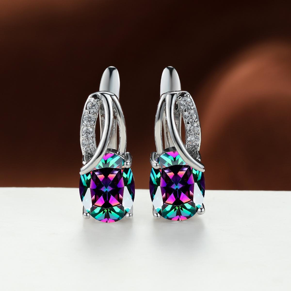 

Popular Champagne Gold Oval Navy Blue Earrings for Women Simple and Personalized Temperament