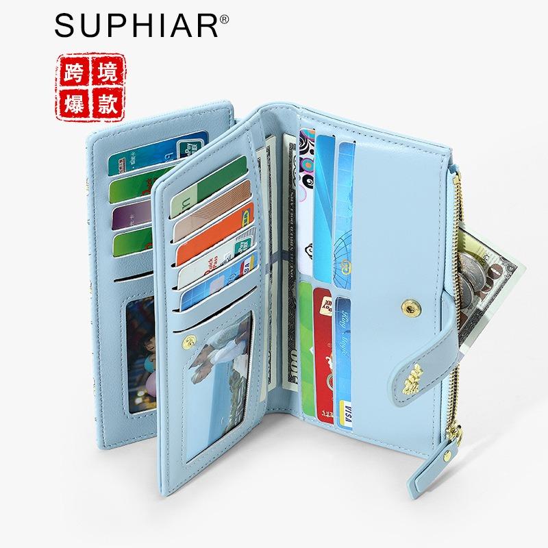 New Women's Wallet Multi-card Original Three-fold Wallet Women's Spring and Summer Versatile Pu Flower and Grass Wallet Women's High-end Sense