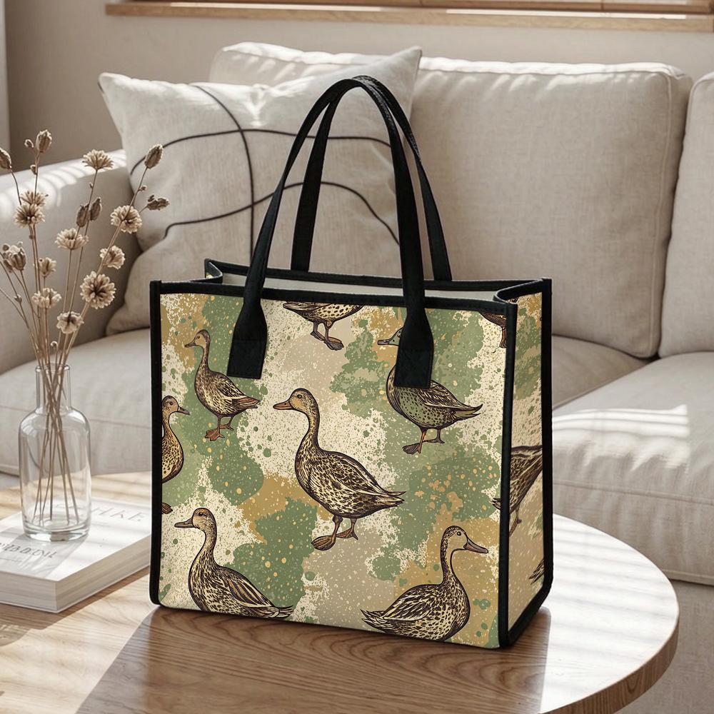 Vintage Duck Printed Casual Tote Bag Fashion Portable Daily Use Shoulder Bag for Outdoor Shopping