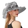 Organza Women Derby Hat Wide Brim Bridal Tea Party Wedding Hat Elegant Summer Ruffles Sun Hat