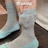 Women's Ballet Bow Socks - Spring/Summer Thin Mid-Calf, Loose Fit, Korean Trend, Versatile Vertical Stripes