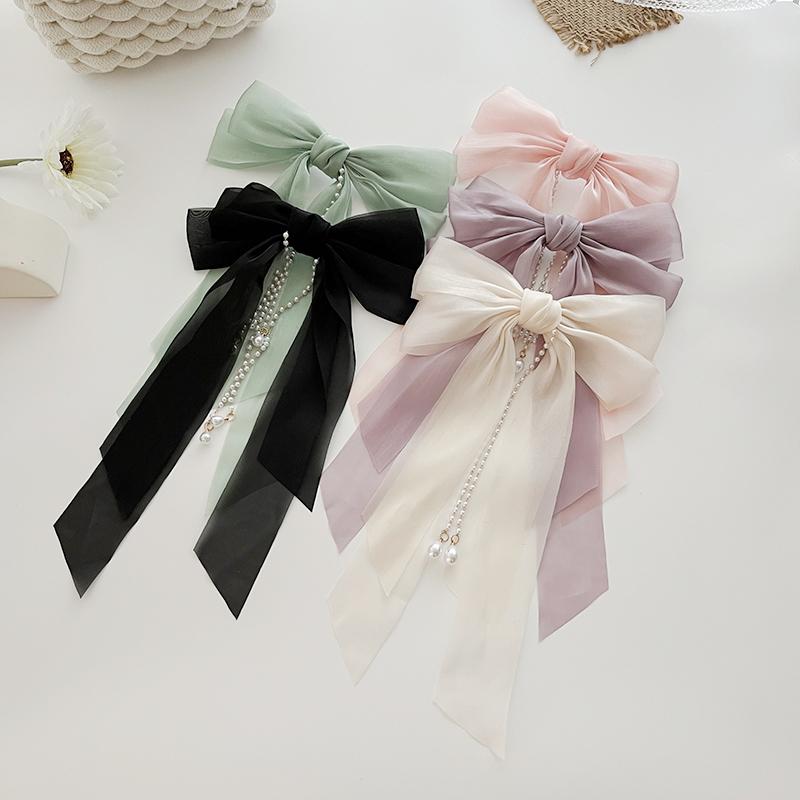 Elegant rosettband hårnål för kvinnor långa tofsar pärlnål rosett fläck hårspänne retro pannband flickor håraccessoarer