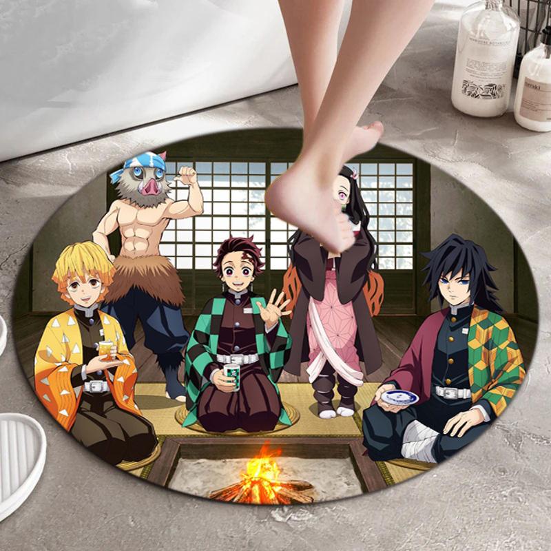 Classic Japanese-style Cartoon Demon Slayer Round Rug, Home Soft Decorative Anti-slip Yoga Mat and Chair Mat, Outdoor Floor Mat Carpet K33