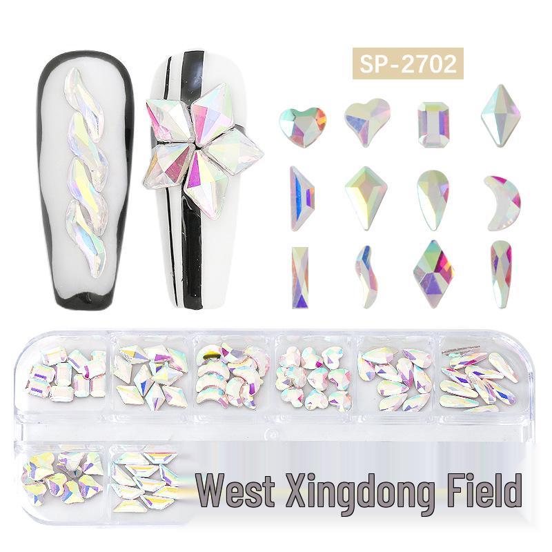 "12-Grid Irregular AB Glass Diamonds for Nail Art"