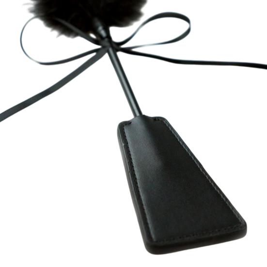 Feather Teaser Faux Leather Paddle 2-in-1 BDSM Sensation Tool for Couples' Roleplay Soft Turkey Feathers Firm Dual Sided Slapper