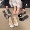 French Evening Breeze Cool Slippers Summer Outer Wear Women's Shoes New Year Silver Square Head with Skirt Thick Heel Sandals