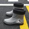 Fashion Drawstring Rain Boots Men's Non Slip Mid Tube Water Shoes Rain Boots Plus Velvet Warm Rubber Shoes Closed Work Short Tube Water