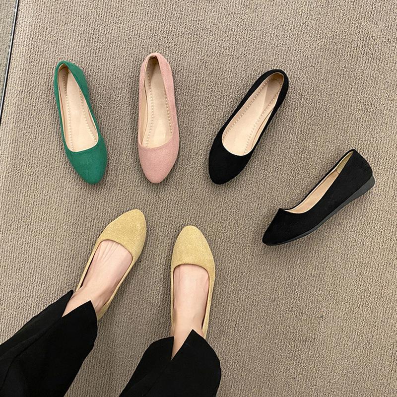 

Spring and Autumn New Suede Women s Shoes Sharp anti slip versatile footwear Fashion comfortable cloth shoe Ladies casual flat 42 чорний