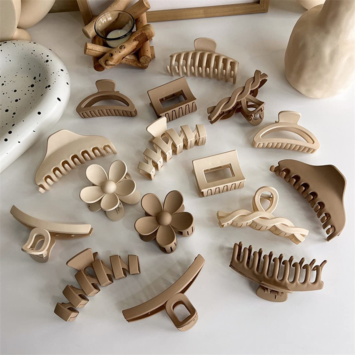 

Large Hair Clips for Women and Girls - 16 Pcs Thick Hair Styling Accessories, Nonslip Strong Hold, Matte Neutral Claw Clips (8 Styles, 2 Colors)