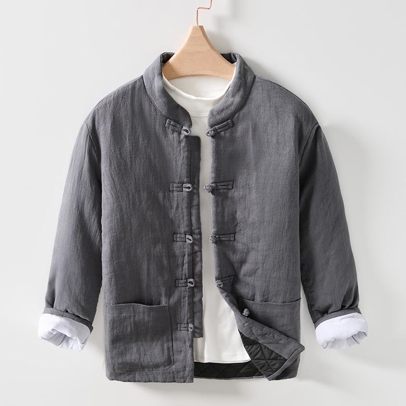 Men's Chinese Style Standing Collar Warm Plate Button Cotton Coat Loose Retro Casual Jacket