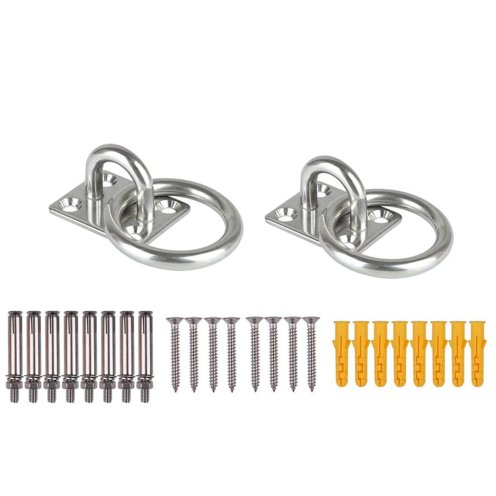 Stainless steel mounting hardware set for hammock (fittings, screws, anchors,