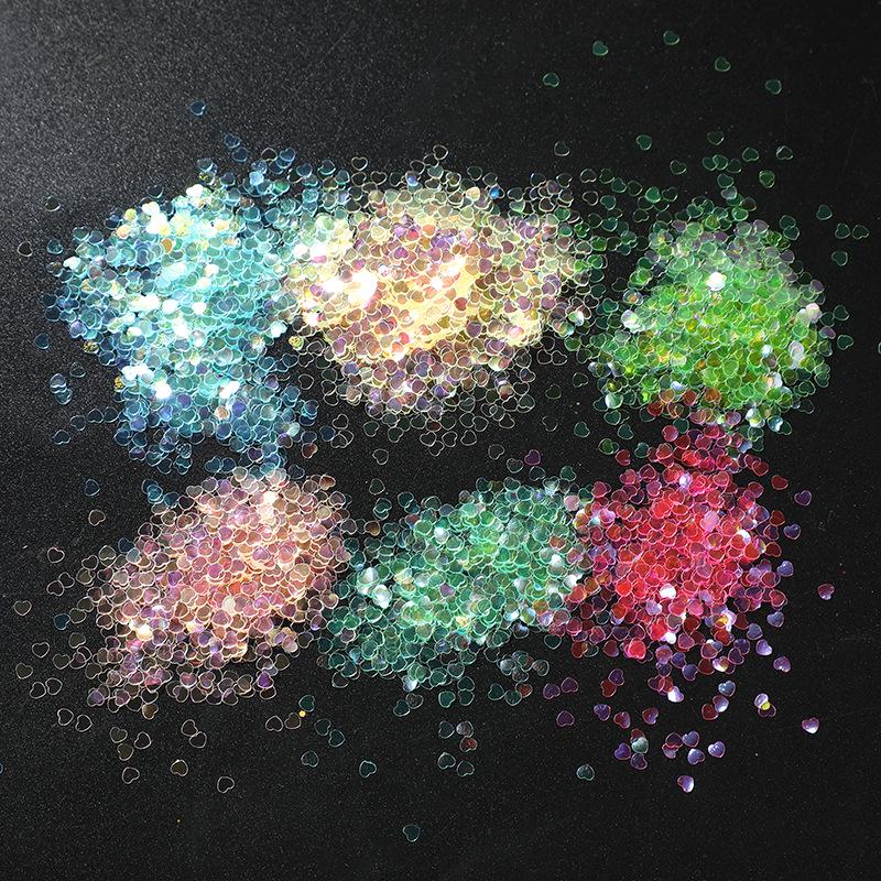 Ultra-Thin Iridescent Heart-Shaped Laser Nail Art Glitter, Seven Colors Available