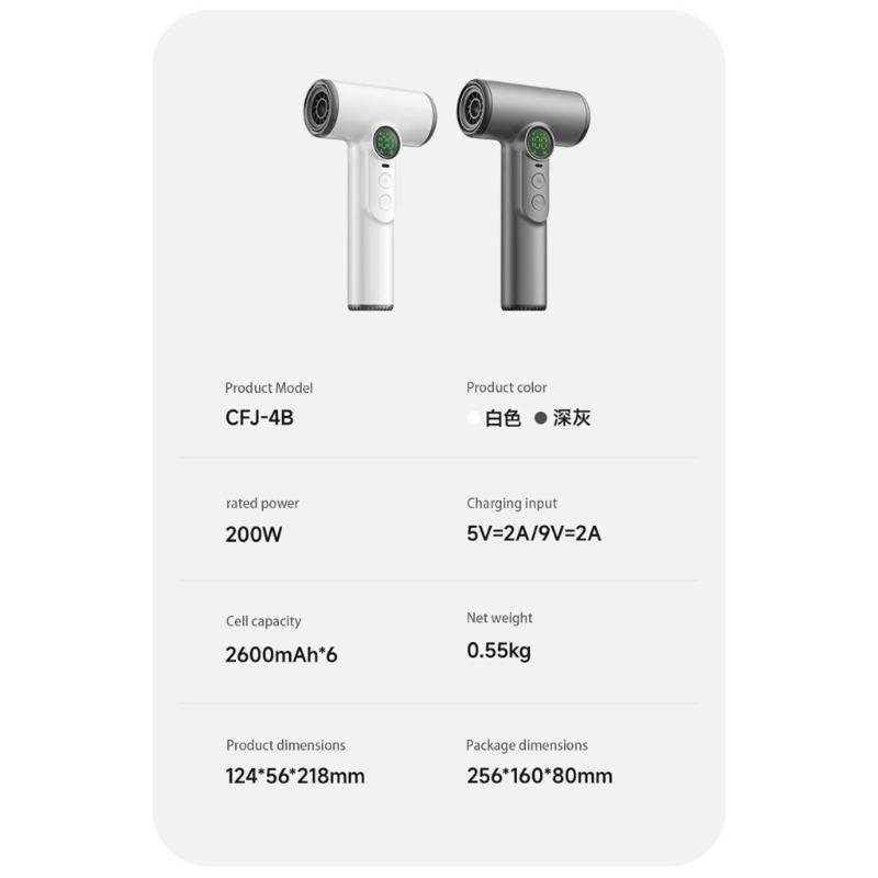 Light Weight Wireless Blow Dryer Rechargeable Portable Hair Dryer Intelligent Temperature Control for Home and Travel