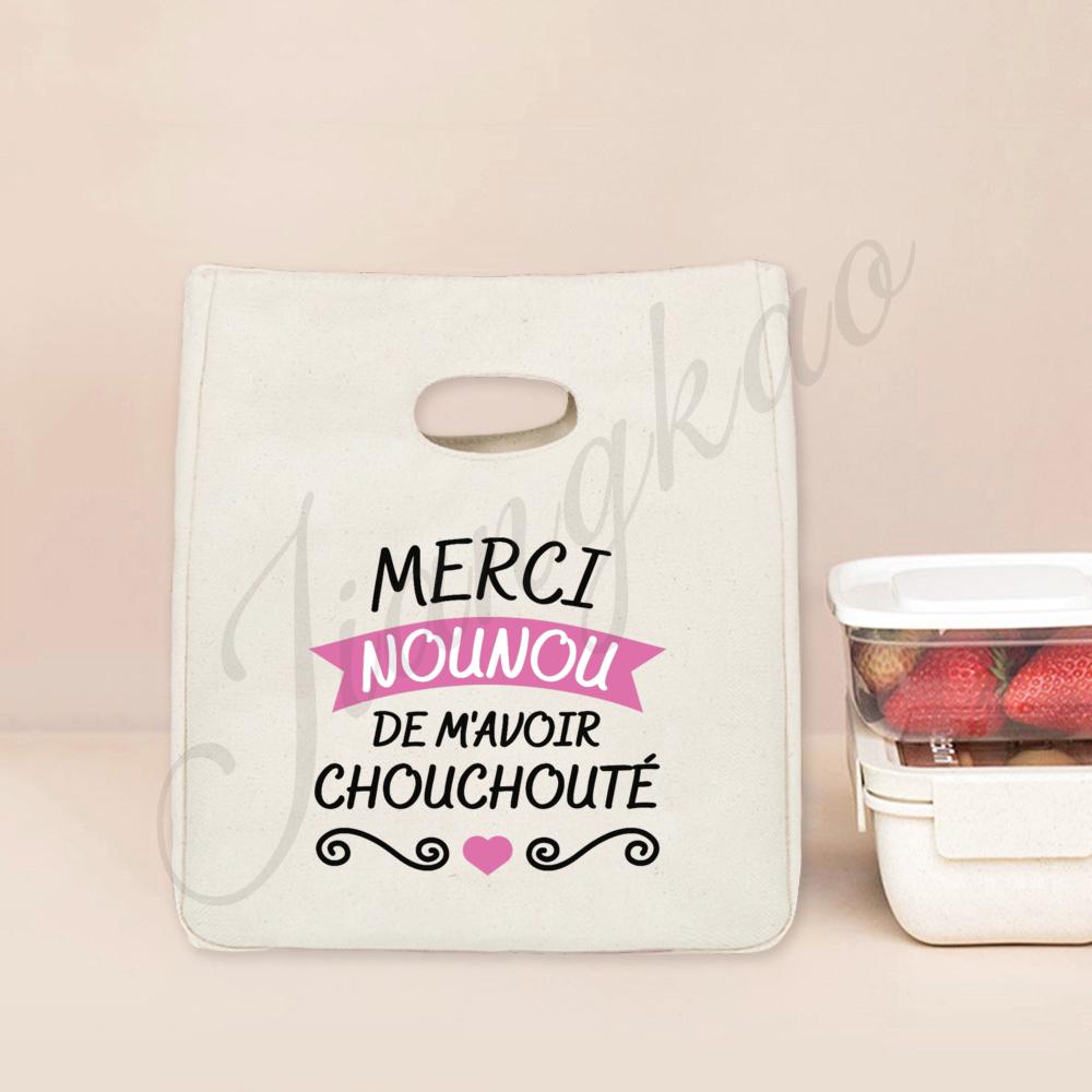 Beste Nanny der Welt Aufdruck Lunchtasche Tragbar Isoliert Canvas Kühltasche Bento Tasche Thermisch Lebensmittelaufbewahrungstaschen Geschenk für Nounou