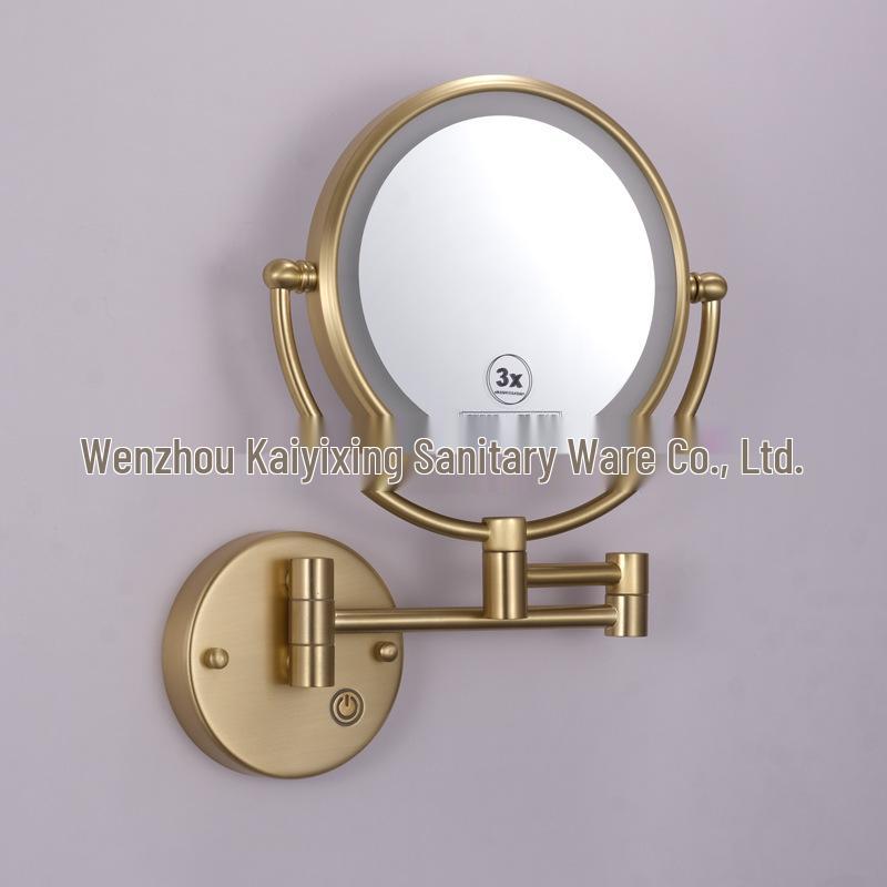 Wall-Mounted LED Touch Makeup Mirror with Recessed Wiring, Telescopic Fold, for Hotel Bathrooms