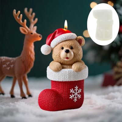 Christmas Stocking Christmas Hat Bear Candle Silicone Mold Cute Bear Snow Long Socks Resin Mold Christmas Gift Gypsum Molds