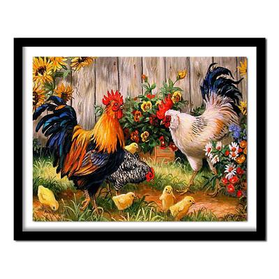 Pintura decorativa com diamante faça você mesmo, pintura de galinhas no jardim, bordado com diamante