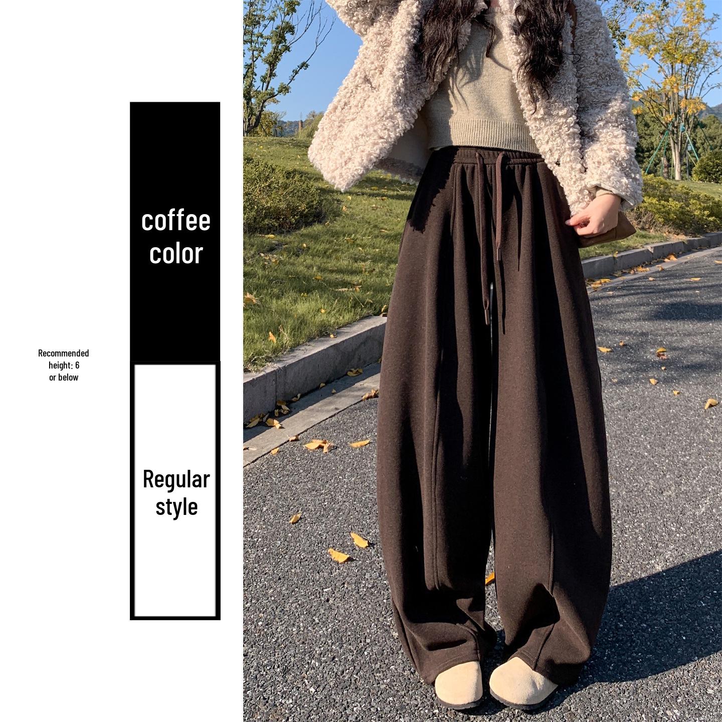 

Light Gray Wool Blend Scythe-Shaped Women s High-Waisted Wide-Leg Pants with Plus Velvet for Autumn/Winter. Extra Large