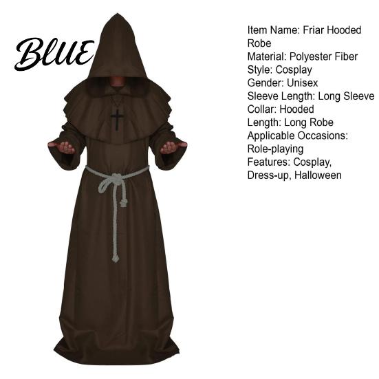 Wizard Sorcerer Costume Friar Medieval Hooded Robe Monk Renaissance Priest Cloak Halloween Cosplay for Adults