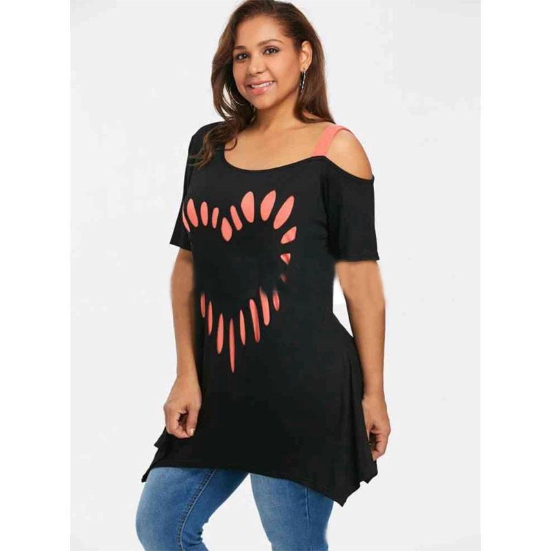 Stylish Womens Fashion Plus Size Off Shoulder Tops With Loose Heart Print Design