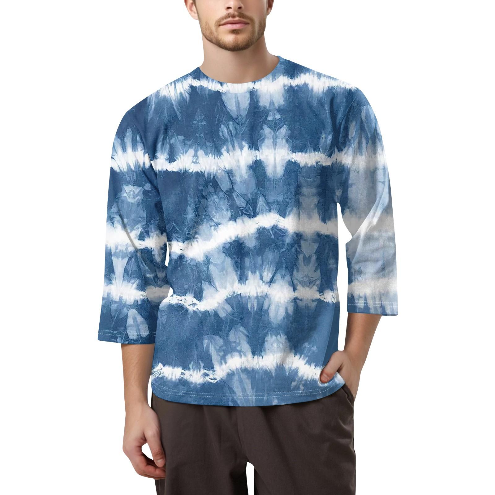 Мужская модная футболка с круглым вырезом и рукавом 3/4 XXL синий