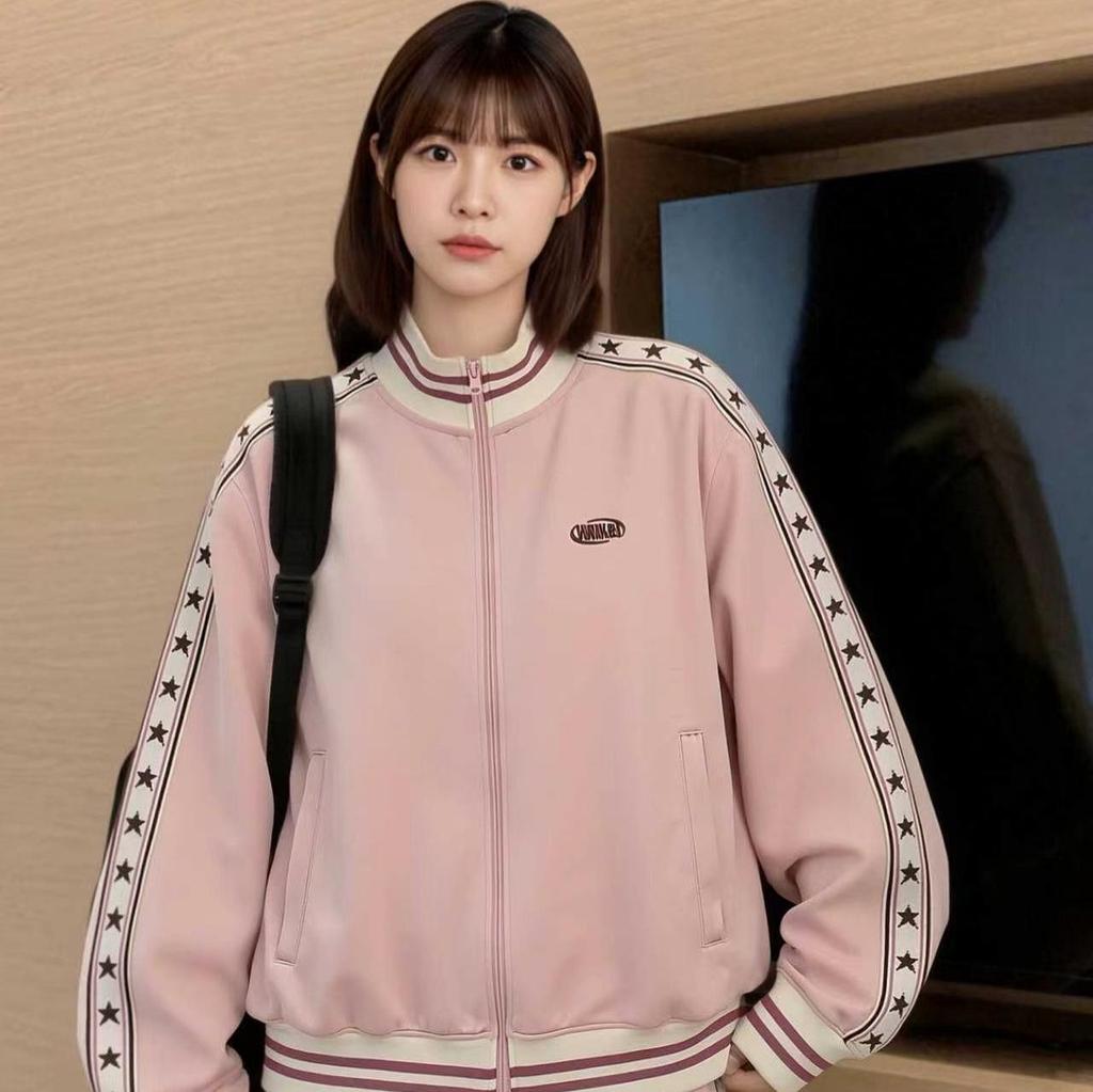 Aespa Group WK Star Retro Embroidered Jacket & Hoodie College Style Set - In Stock