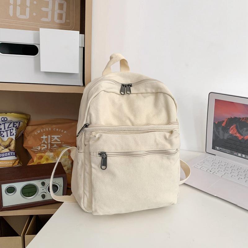 Schoolbag Lightweight Mori Korean Versatile Fashion Canvas Small School Bag Women's Niche Solid Color Retro High Value Small Backpack