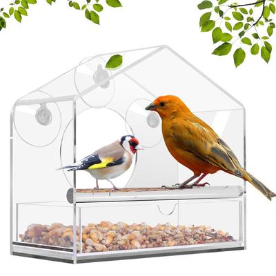 Bird Feeder Acrylic Transparent Window Bird Feeder Tray Bird House Pet Feeder Suction Cup Installation House Type Feeder Transparent Birdcage