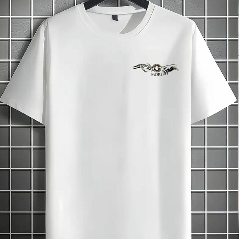 Men's Japanese style printed short sleeved T-shirt made of pure cotton, loose and casual round neck, suitable for summer outdoor
