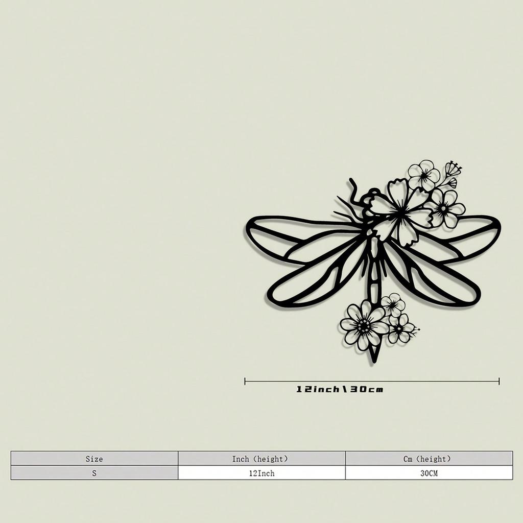 Metal Dragonfly Wall Art Iron Sculpture with Floral Detail Indoor Outdoor Decor Living Room Bedroom Gift Rustic Nature